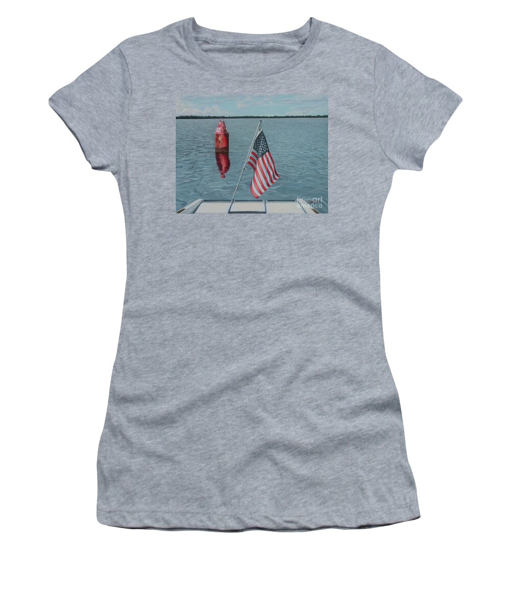 Aicy Karbstein Women's T-Shirt featuring the painting Passing Channel Marker 12 Potomac River by Aicy Karbstein
