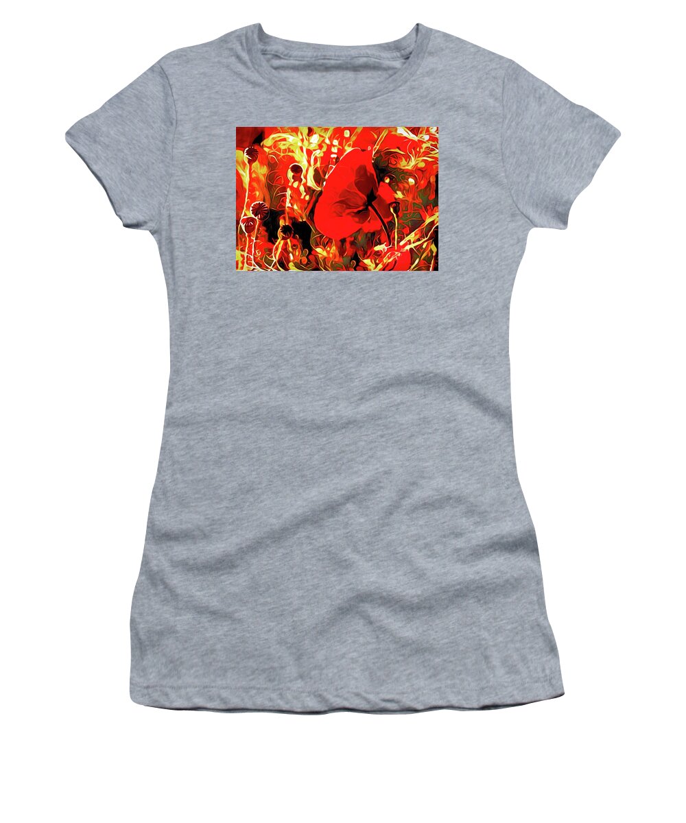 Wild Red Poppy Flowers Women's T-Shirt featuring the pastel Passionate About Poppies by Susan Maxwell Schmidt