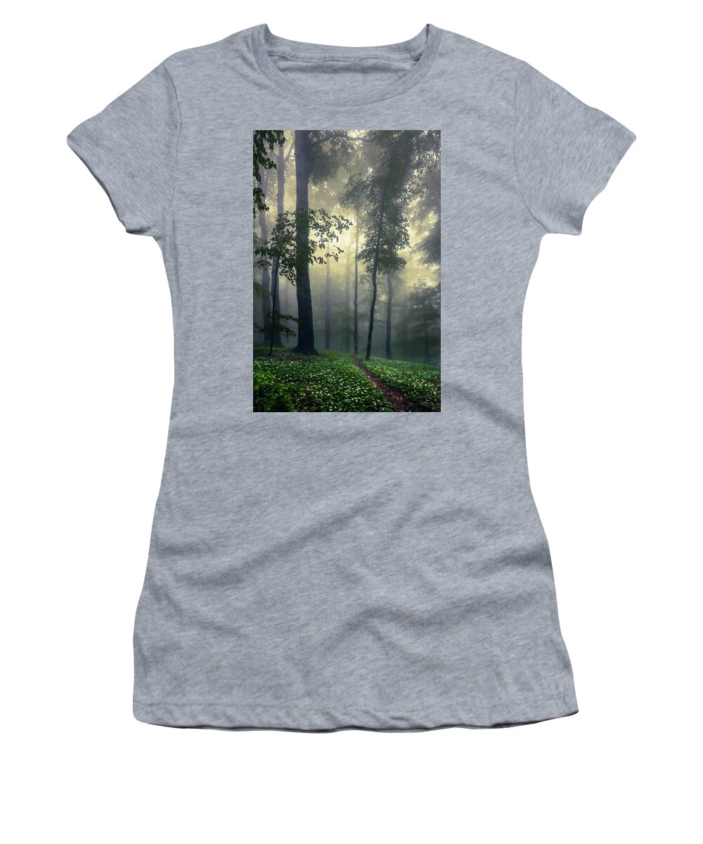 Balkan Mountains Women's T-Shirt featuring the photograph Path In the Mist by Evgeni Dinev