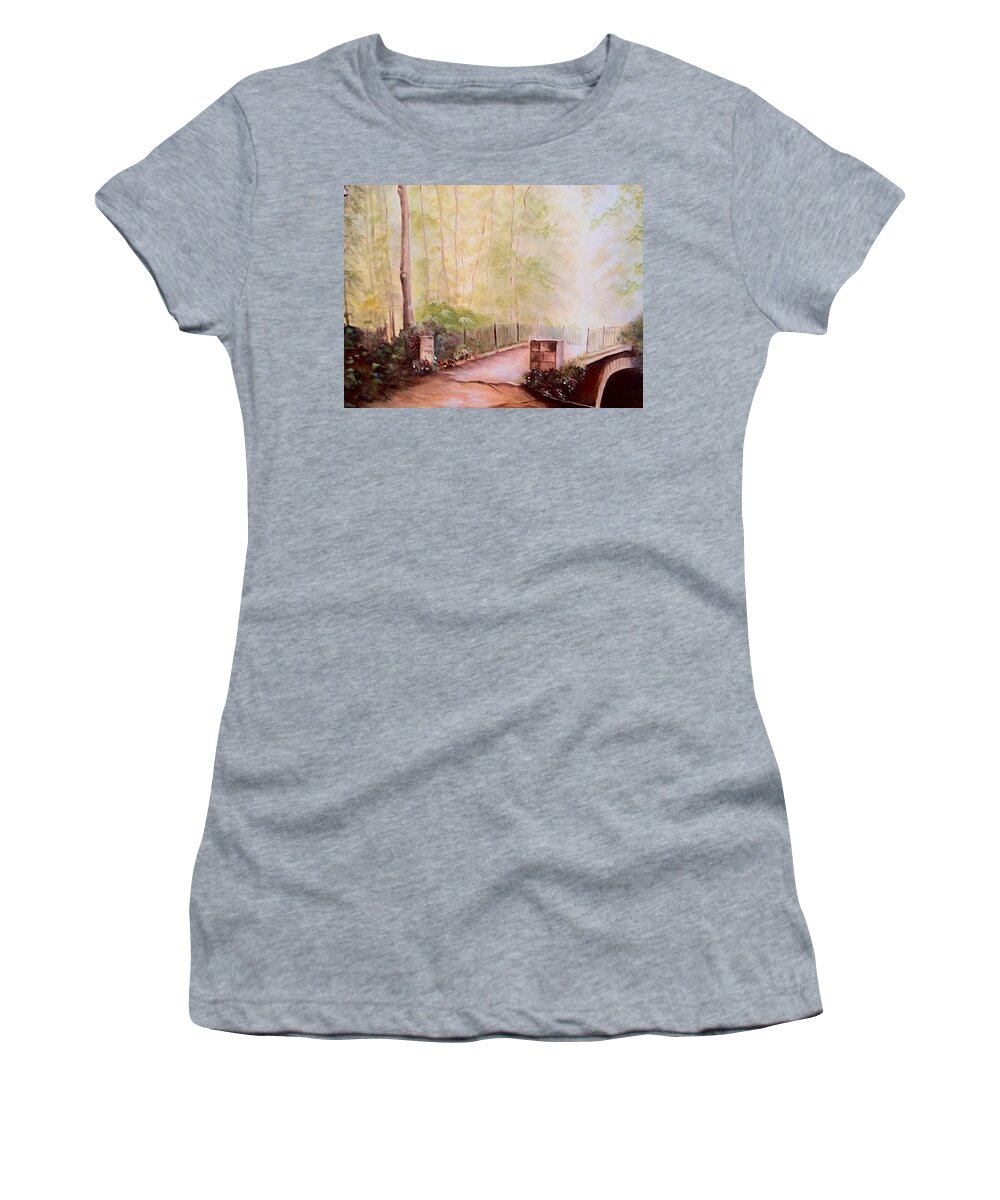 Pathways Women's T-Shirt featuring the painting Path to Peace by Juliette Becker