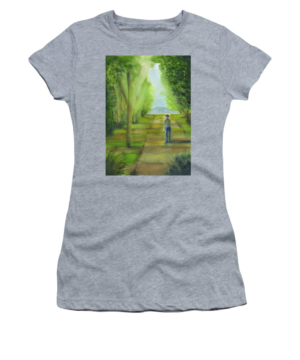 Pausing On The Path Women's T-Shirt featuring the painting Pausing On The Path by Frank Bright