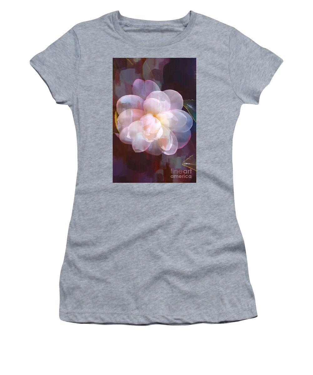 Peaceful Camellia Women's T-Shirt featuring the digital art Peaceful Camellia by Joy Watson