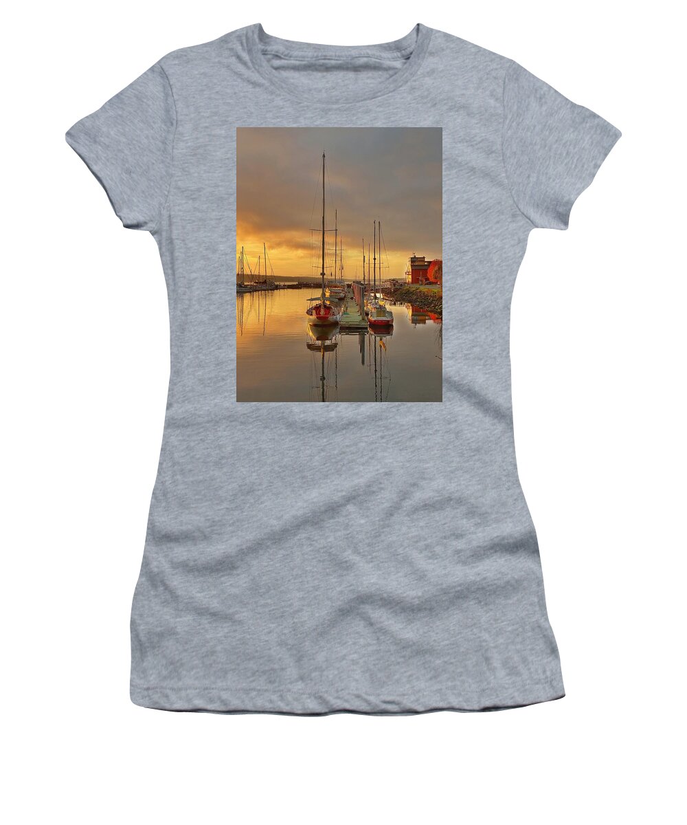 Autumn Women's T-Shirt featuring the photograph Peaceful Marina Sunrise by Jerry Abbott
