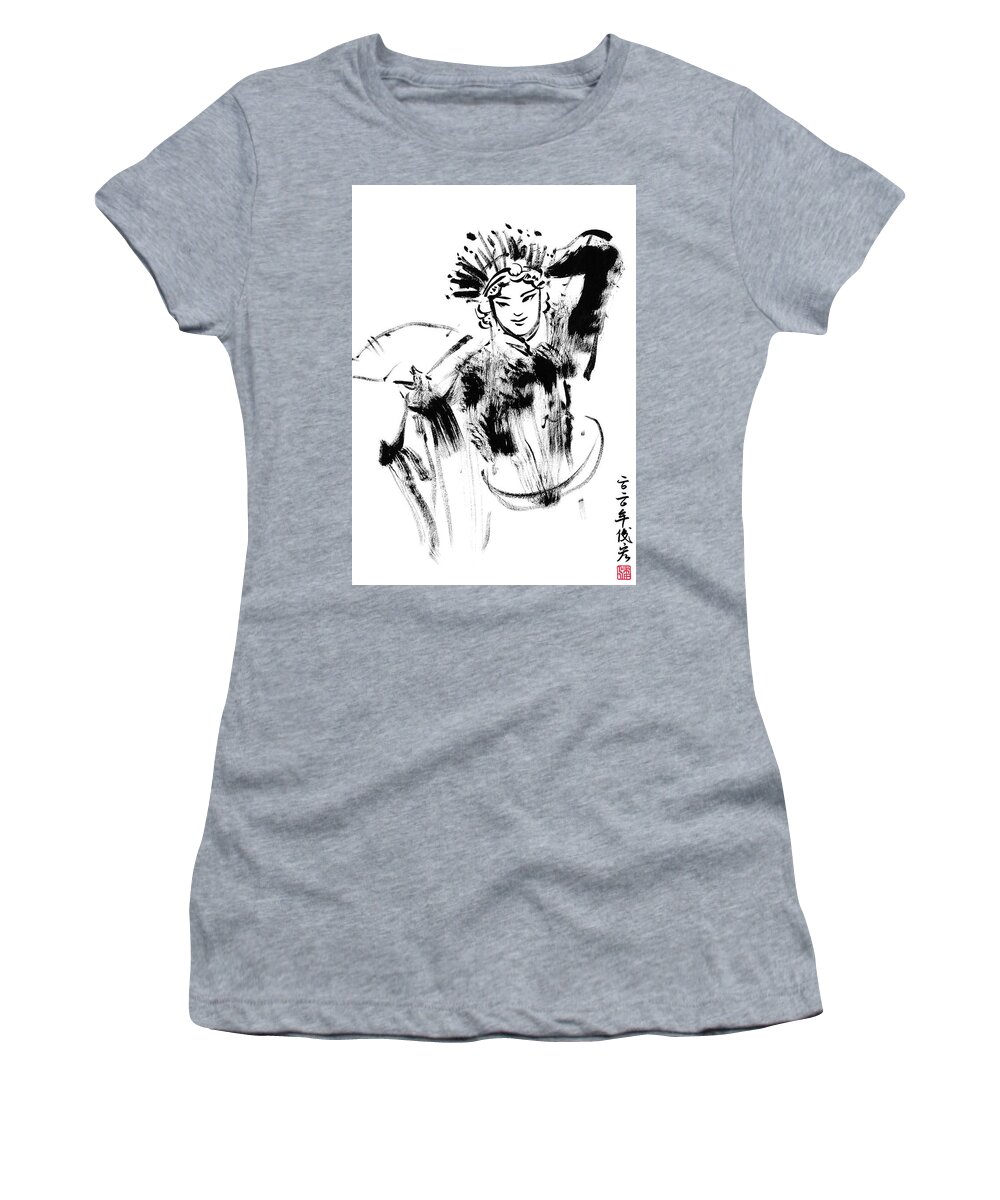 Horse Women's T-Shirt featuring the drawing Peking Opera dancer actor-4- Arttopan Zen Freehand Chinese painting-Buddhist mood by Artto Pan