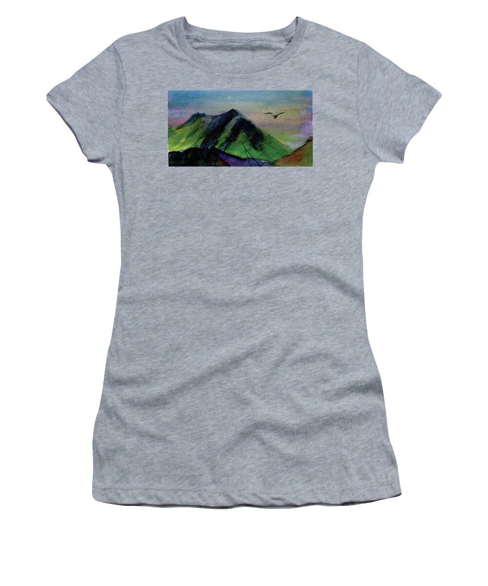  Women's T-Shirt featuring the painting Pelican And Mount Tam by Donna Crosby