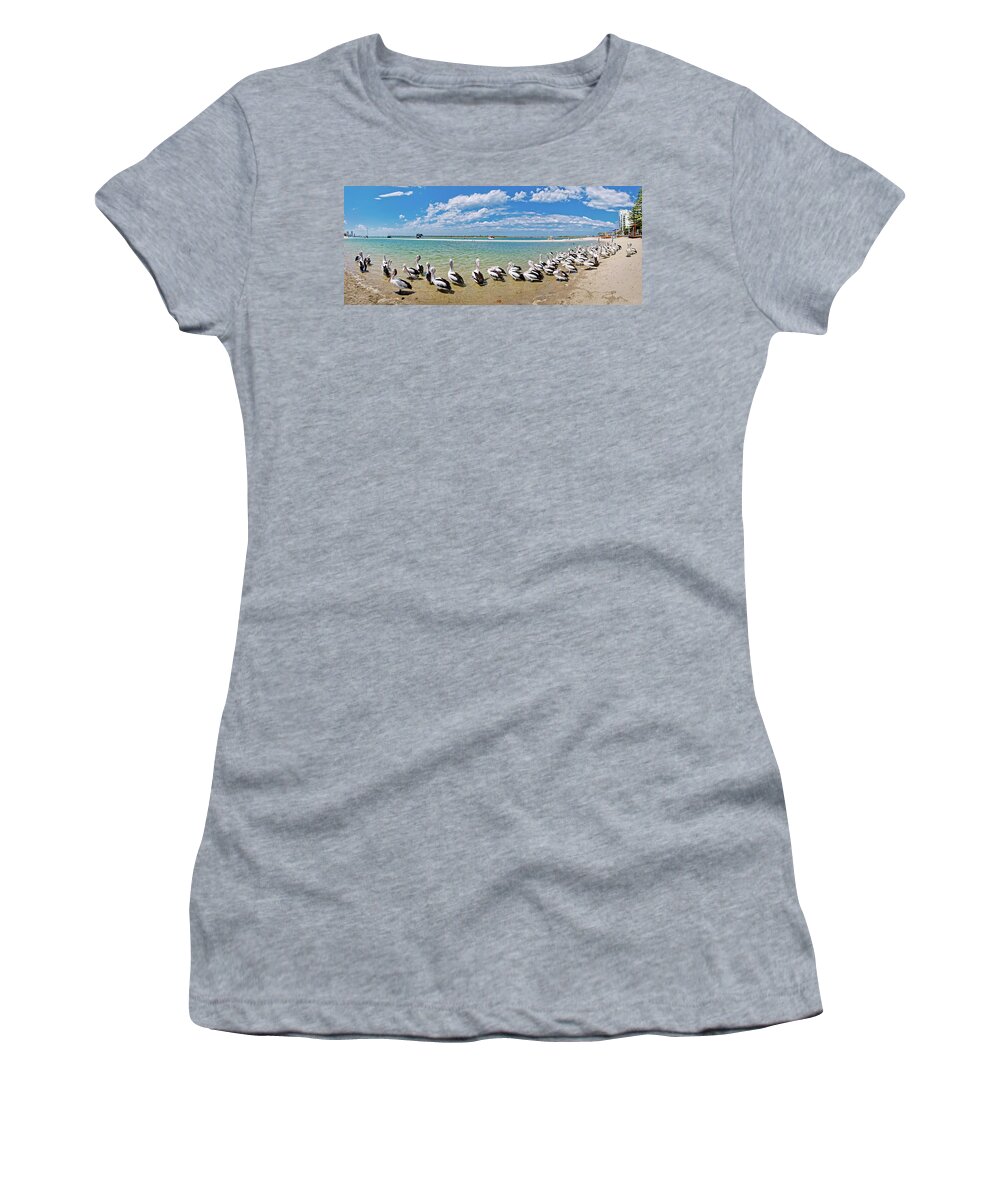 Pelican Shores Women's T-Shirt featuring the photograph Pelican Shores by Az Jackson