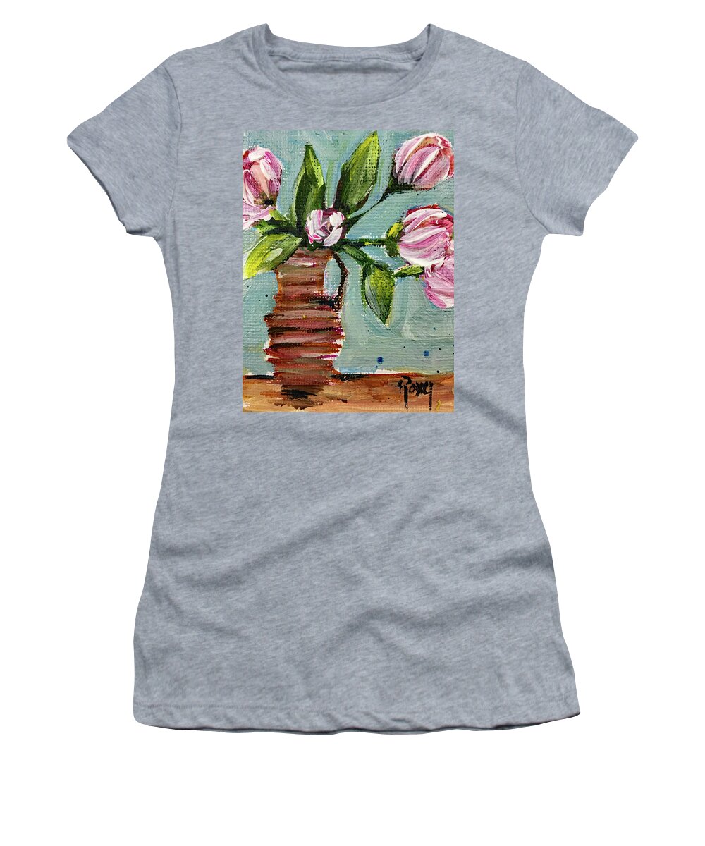 Peonies Women's T-Shirt featuring the painting Peonies in a Wicker Pitcher by Roxy Rich