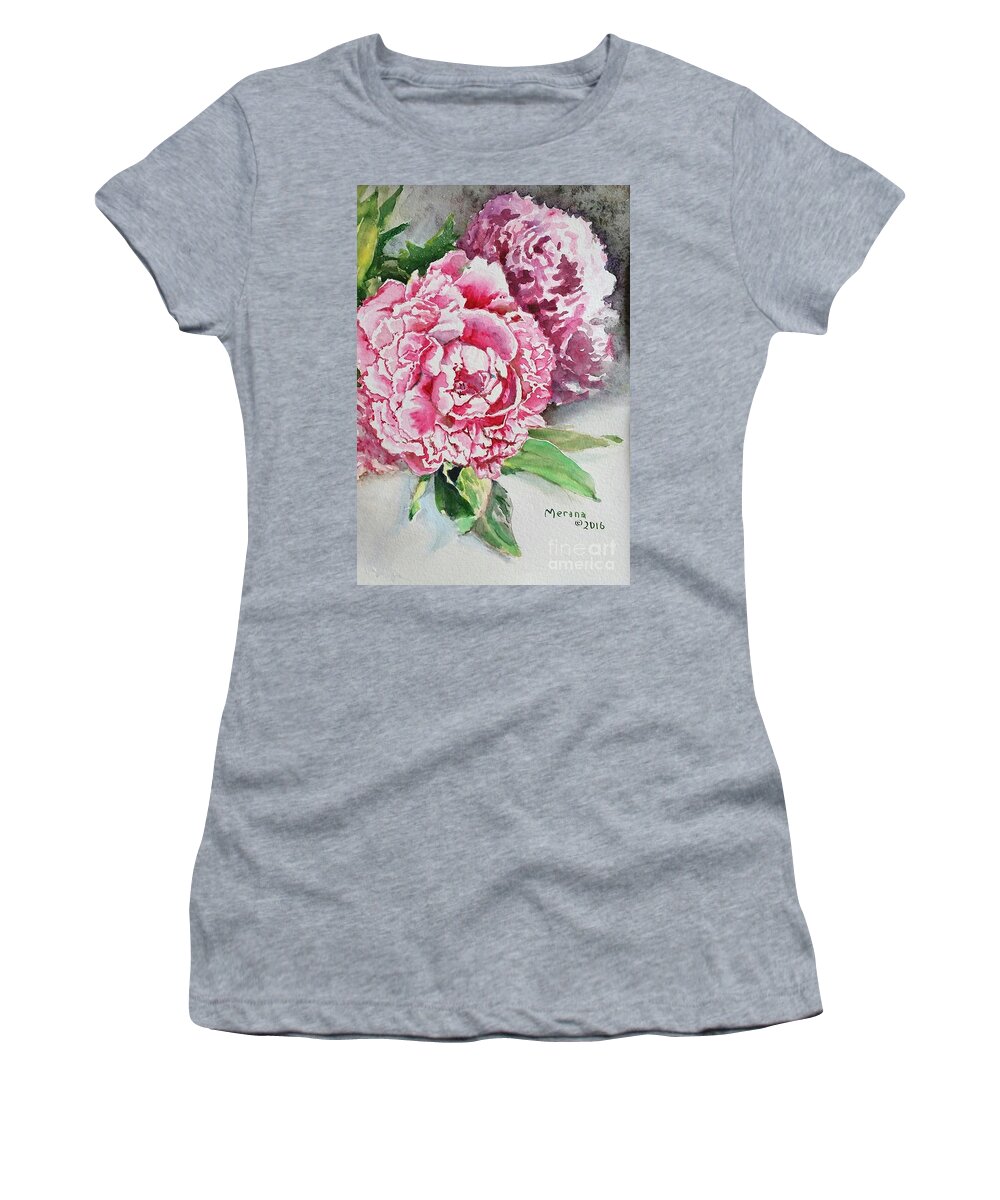 Peonies Women's T-Shirt featuring the painting Peonies by Merana Cadorette