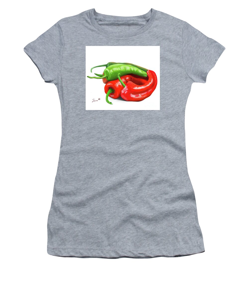 Peppers Women's T-Shirt featuring the digital art Pepper Joy by Rohvannyn Shaw