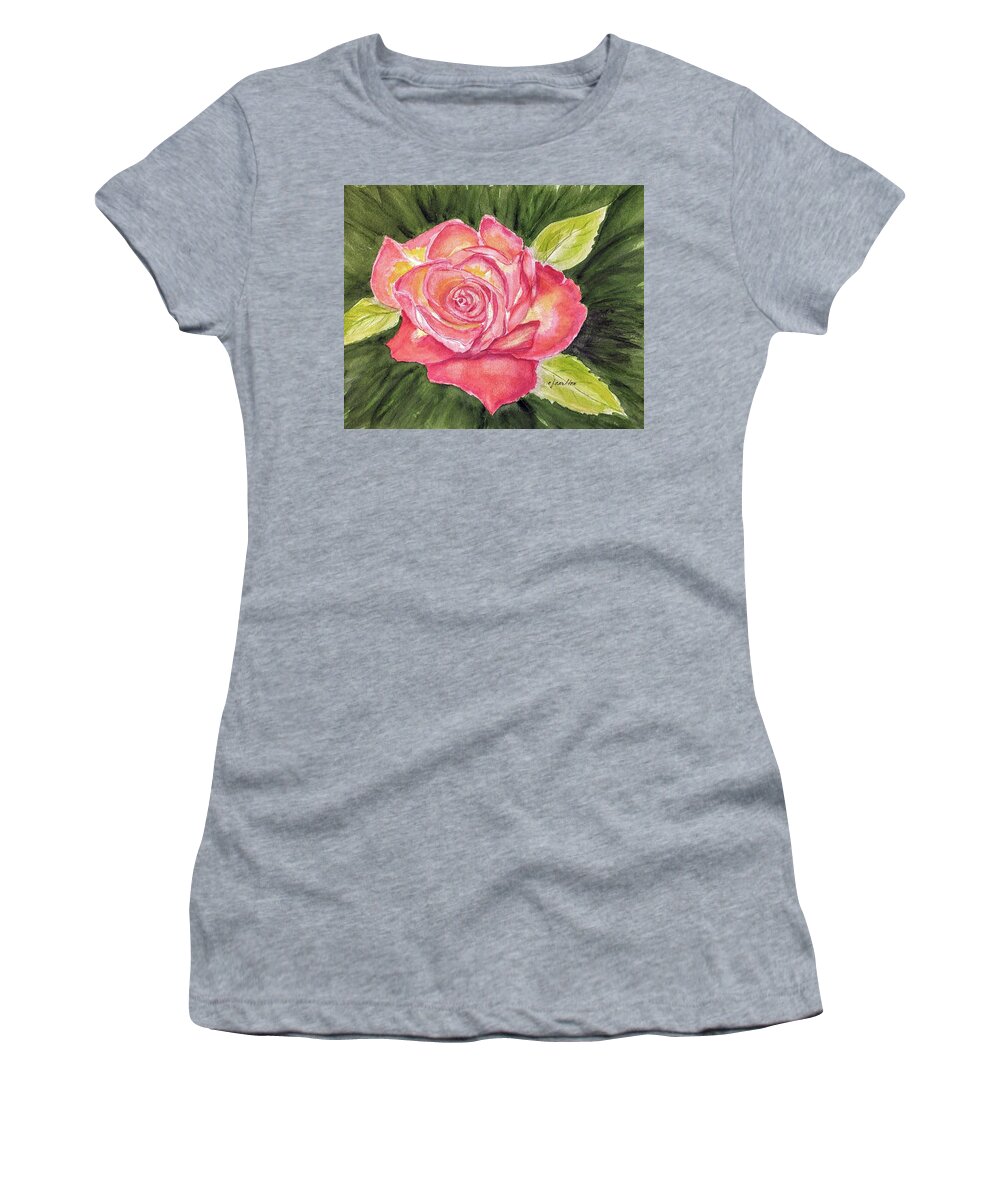 Rose Women's T-Shirt featuring the painting Perfect Moment Rose - Watercolor by Claudette Carlton