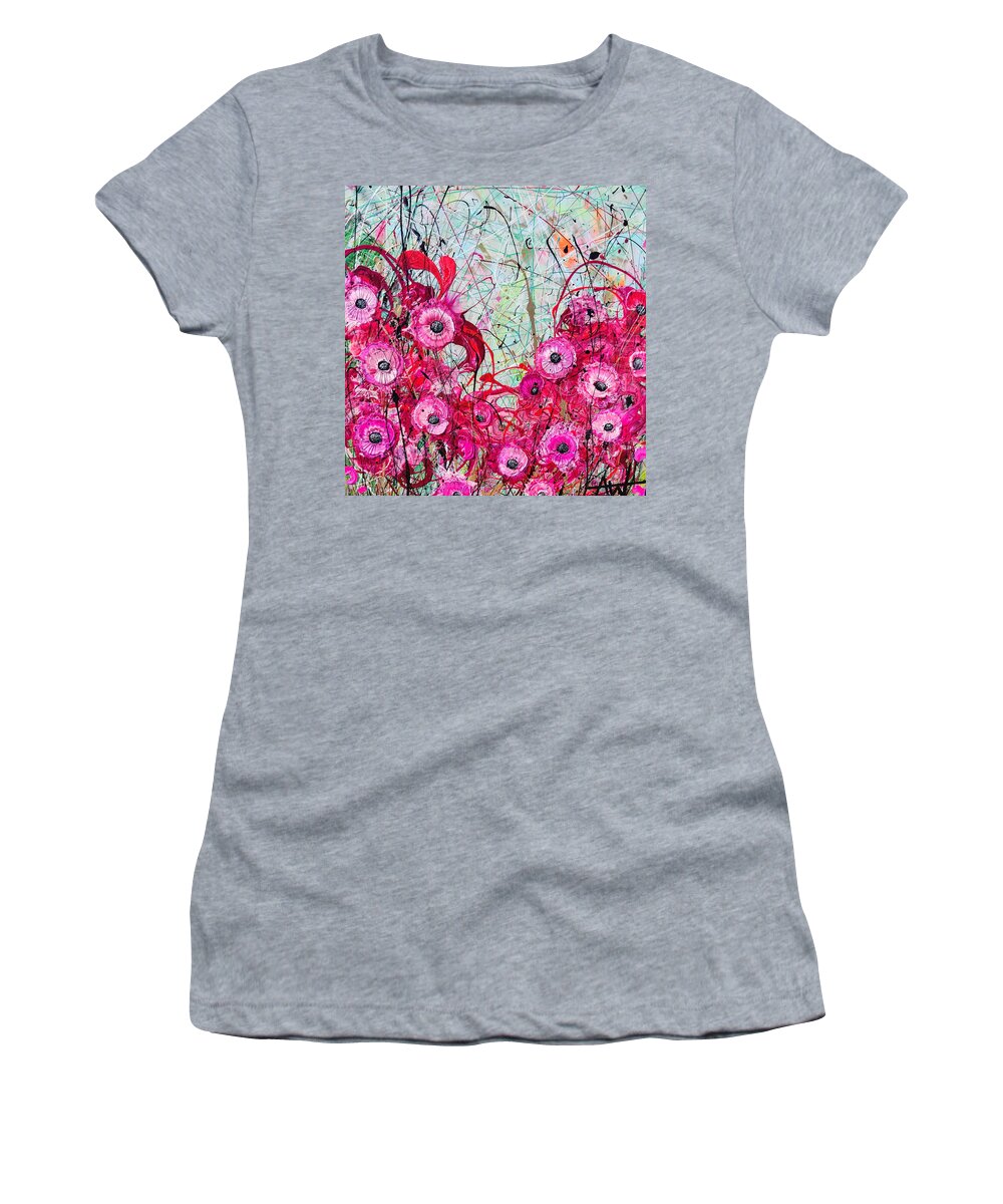 Flowers Women's T-Shirt featuring the painting Perfectly Pink by Angie Wright
