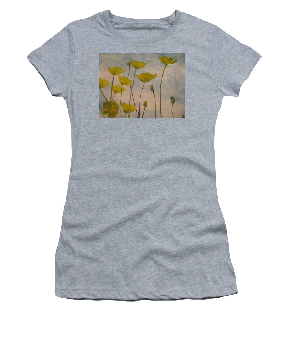 Wild Flowers Women's T-Shirt featuring the painting Petalled Yellow by Jen Shearer