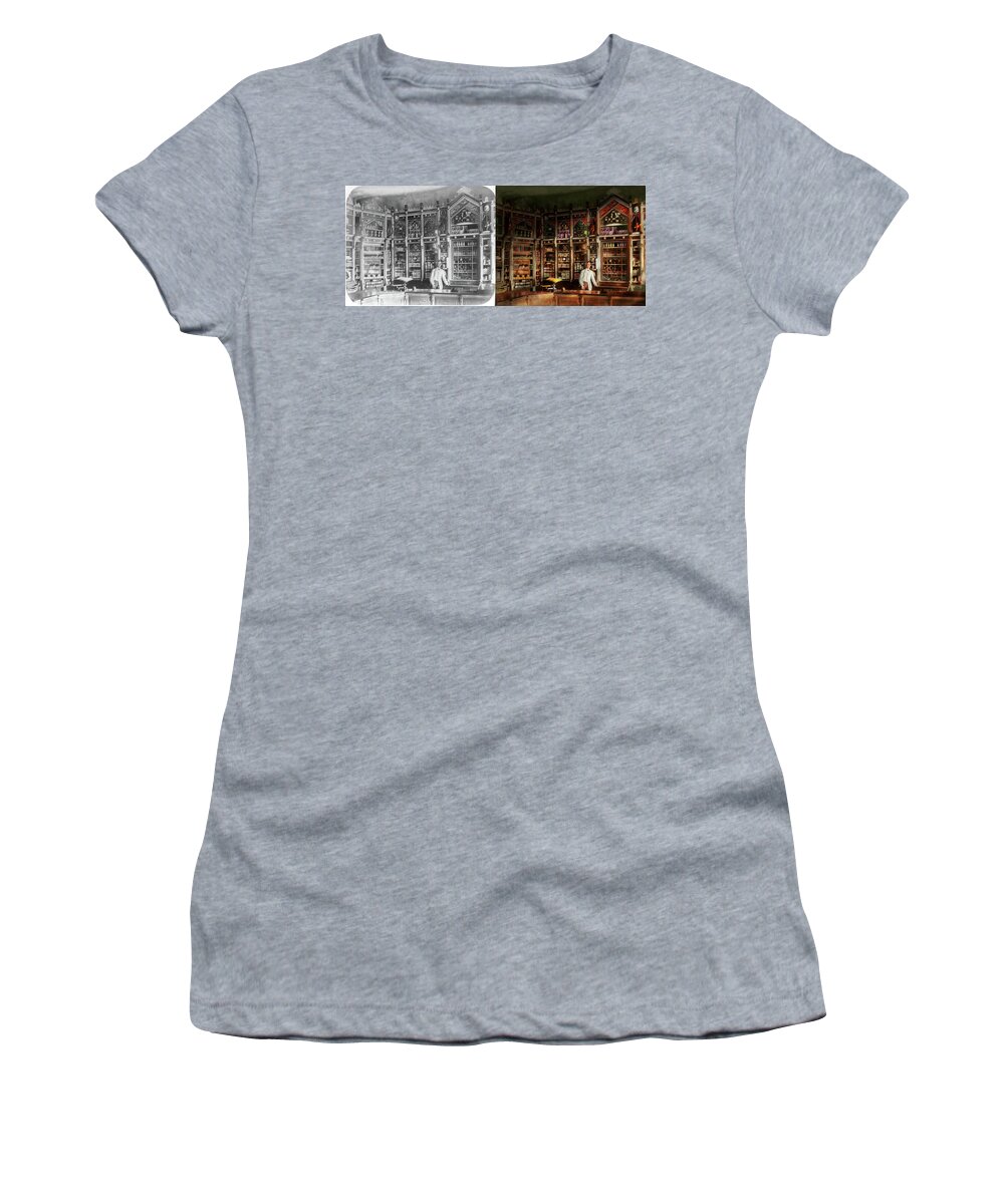 Pharmacist Women's T-Shirt featuring the photograph Pharmacy - A Russian Pharmacy 1885 - Side by Side by Mike Savad
