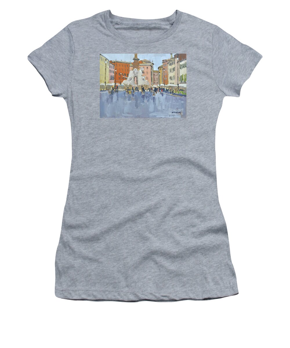 Piazza Women's T-Shirt featuring the painting Piazza Navona - Rome, Italy by Paul Strahm