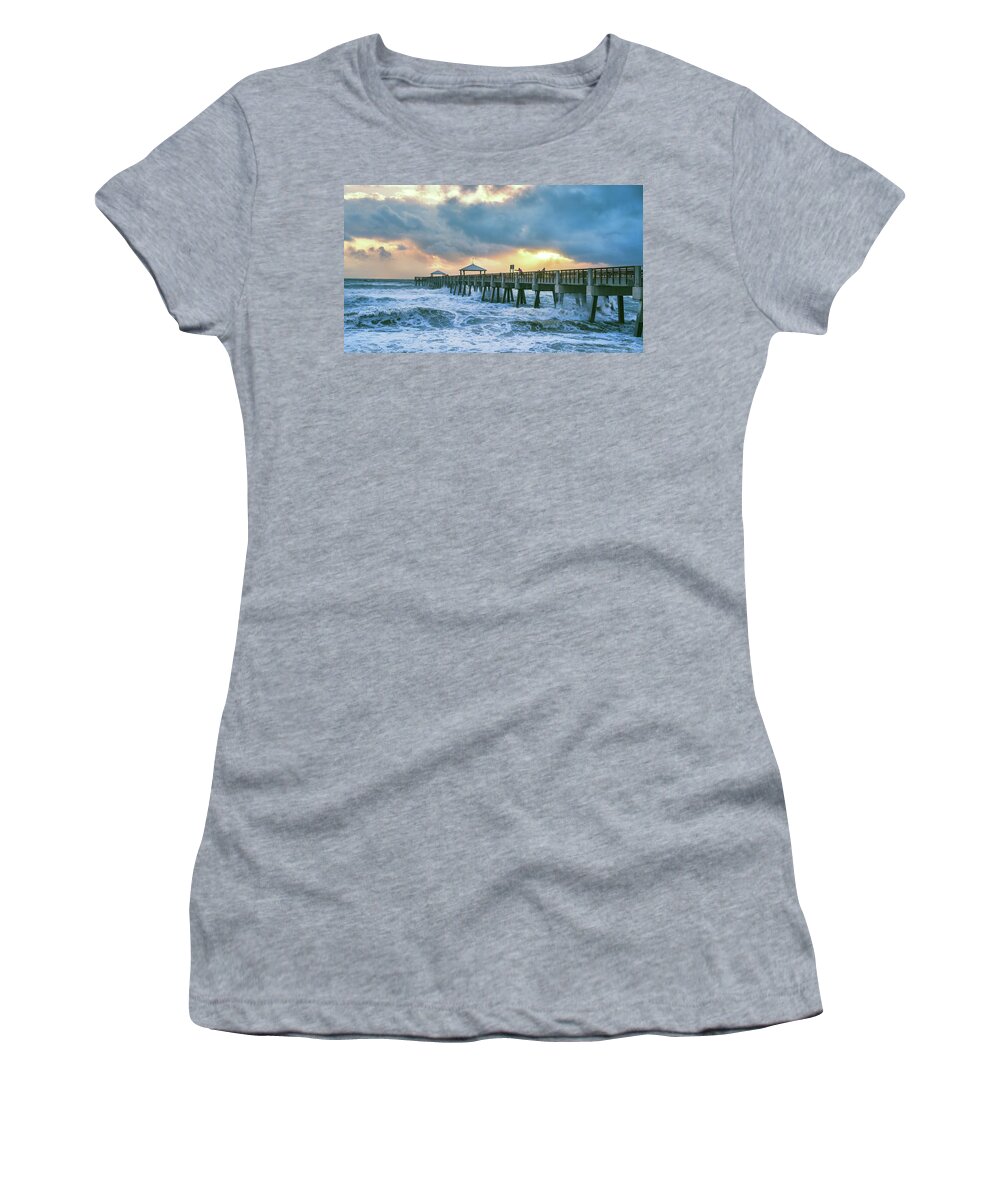 Pier Women's T-Shirt featuring the photograph Pierscape - Sunrise Fishing at Juno Pier by Laura Fasulo