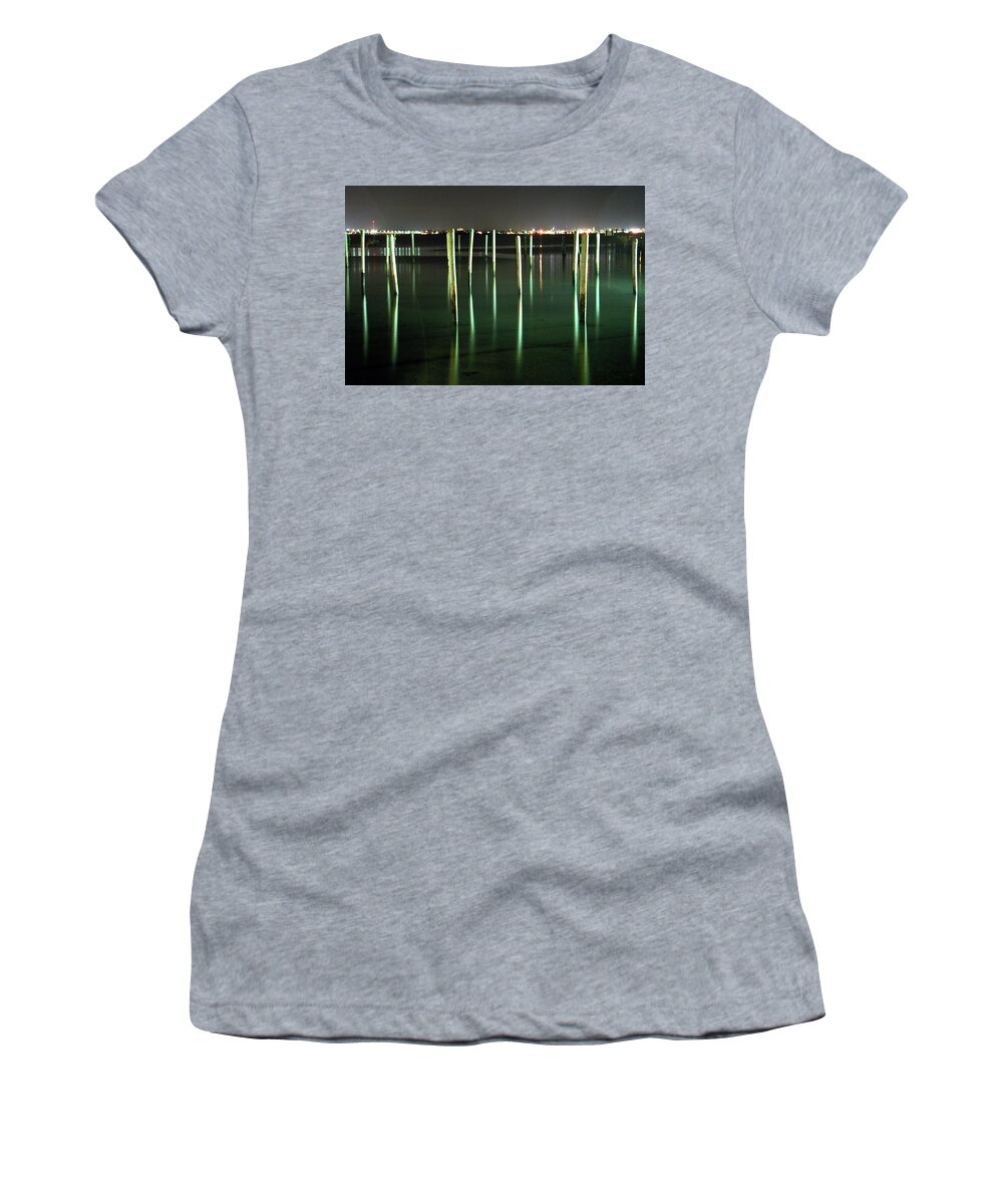 Harbor Women's T-Shirt featuring the photograph Pilings in Jamestown Harbor by Jim Feldman