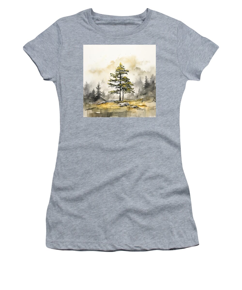 Evergreen Art Women's T-Shirt featuring the painting Pine Forest Glow by Lourry Legarde