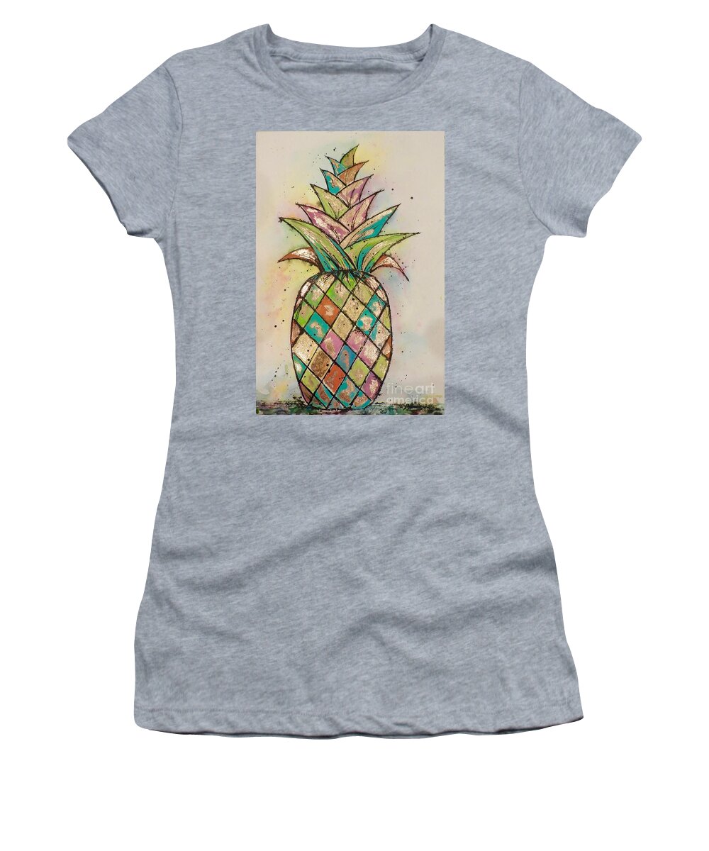 Pineapple Women's T-Shirt featuring the painting Pineapple Gold by Midge Pippel
