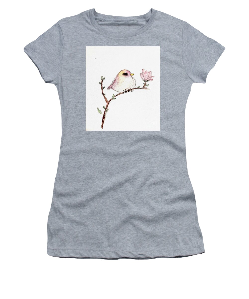 Pink Bird Is Connected To Our Heart Chakra And Supports Us As We Meditate And Love. Women's T-Shirt featuring the painting Pink Bird by Margaret Welsh Willowsilk