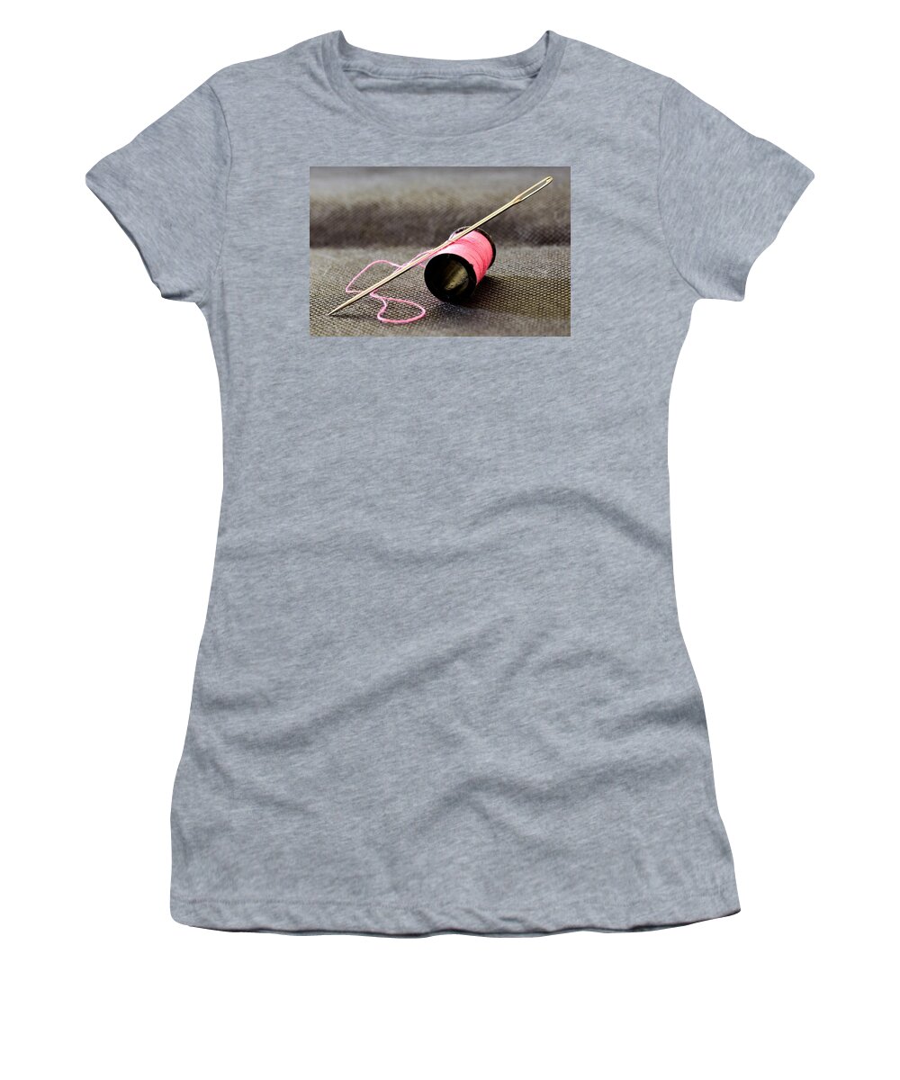 Needle Women's T-Shirt featuring the photograph Pink Cotton Thread by Neil R Finlay