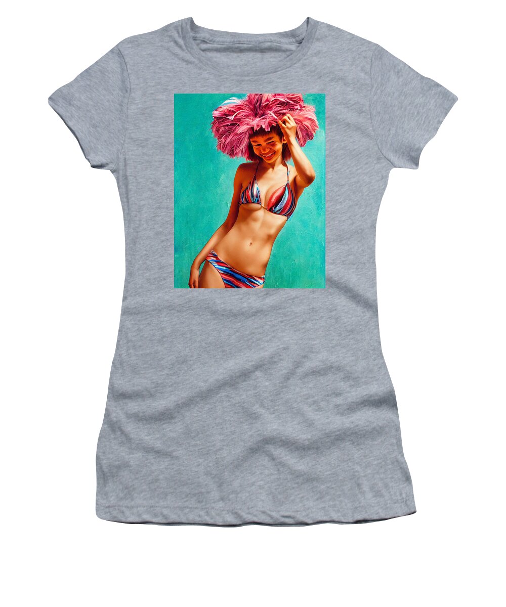 Pink Women's T-Shirt featuring the digital art Pink Feather Hat by Craig Boehman
