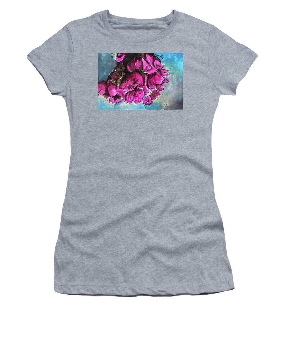  Women's T-Shirt featuring the painting Pink Flowers by Angie ONeal