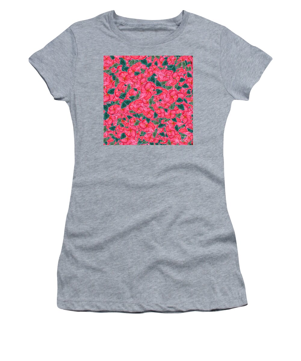 Pink Women's T-Shirt featuring the painting Pink Lily Flowers by Delynn Addams