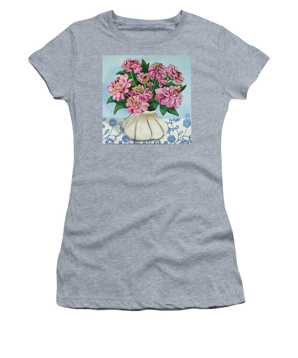 Still Life Women's T-Shirt featuring the painting Pink Persuasion by Debbie Brown