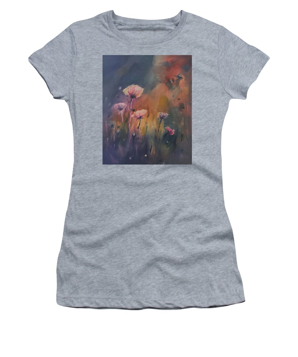 Landscape Women's T-Shirt featuring the painting Pink Poppies by Sheila Romard