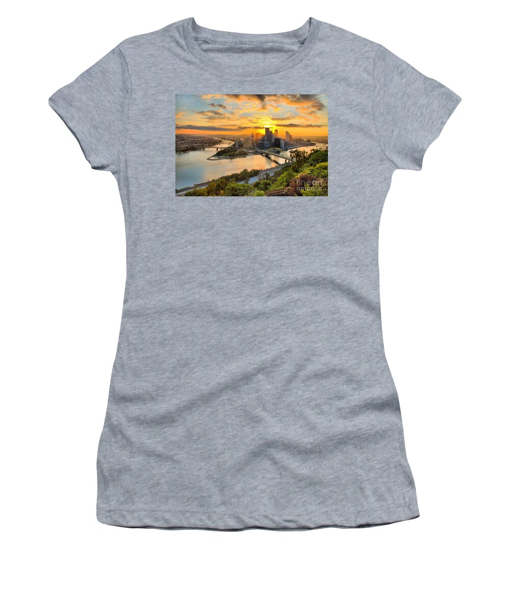 Pittsburgh Women's T-Shirt featuring the photograph Pittsburgh Mt Washington Sunrise August 2022 by Adam Jewell