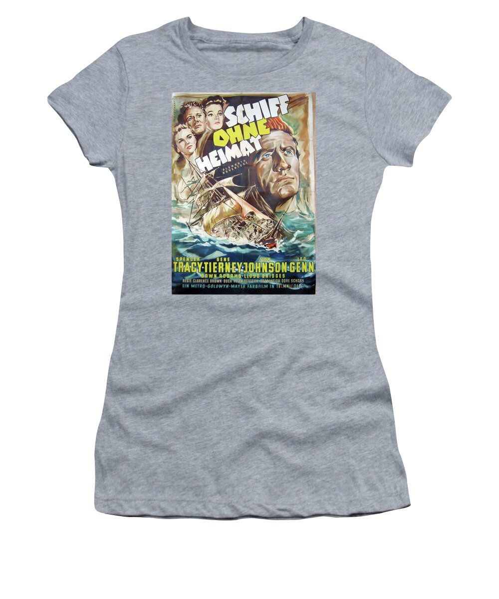 Synopsis Women's T-Shirt featuring the mixed media ''Plymouth Adventure'', 1950 - art by Georg Schubert by Movie World Posters