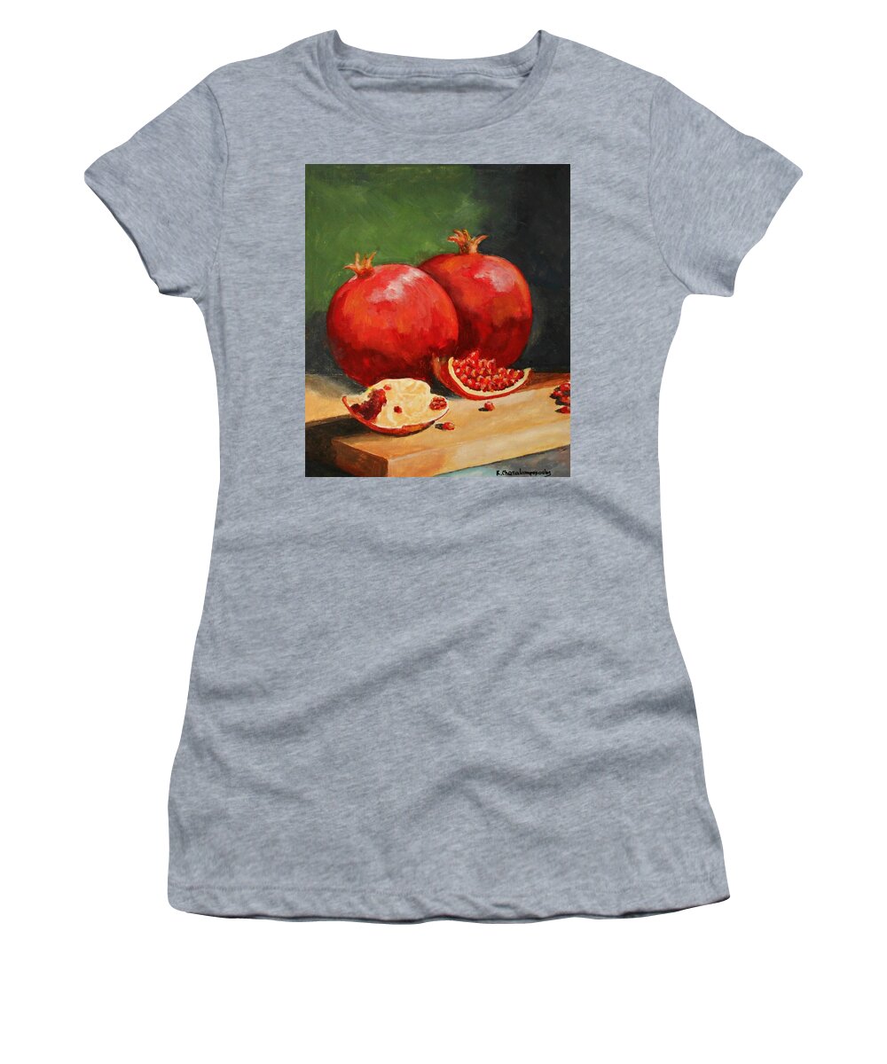 Pomegranates Women's T-Shirt featuring the painting Pomegranates by Konstantinos Charalampopoulos