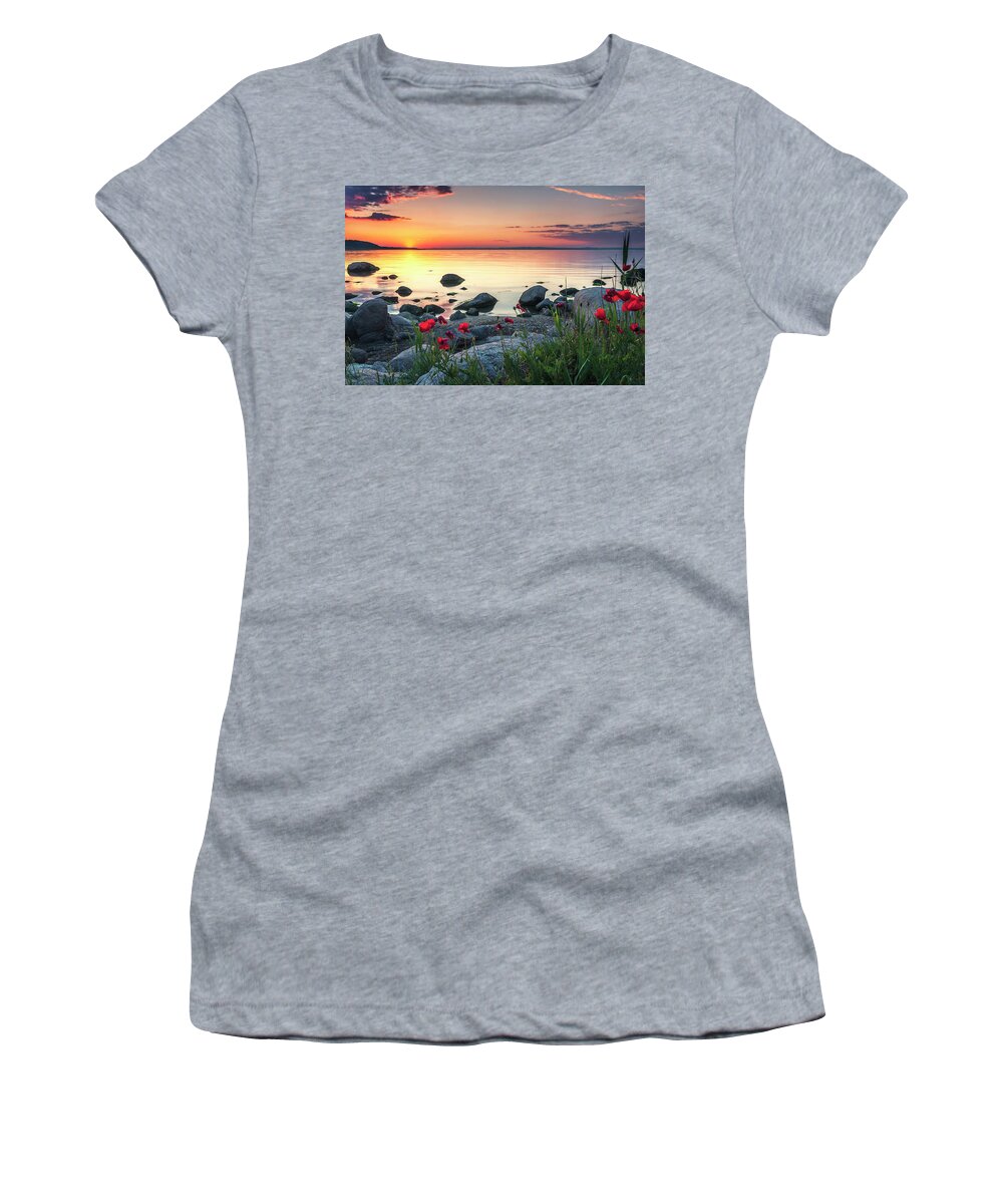 Sea Women's T-Shirt featuring the photograph Poppies By the Sea by Evgeni Dinev