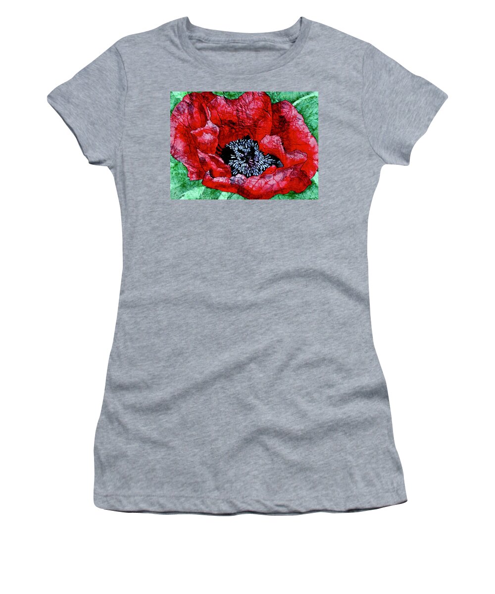 Red Women's T-Shirt featuring the painting Poppies on Masa Watercolor by Kimberly Walker