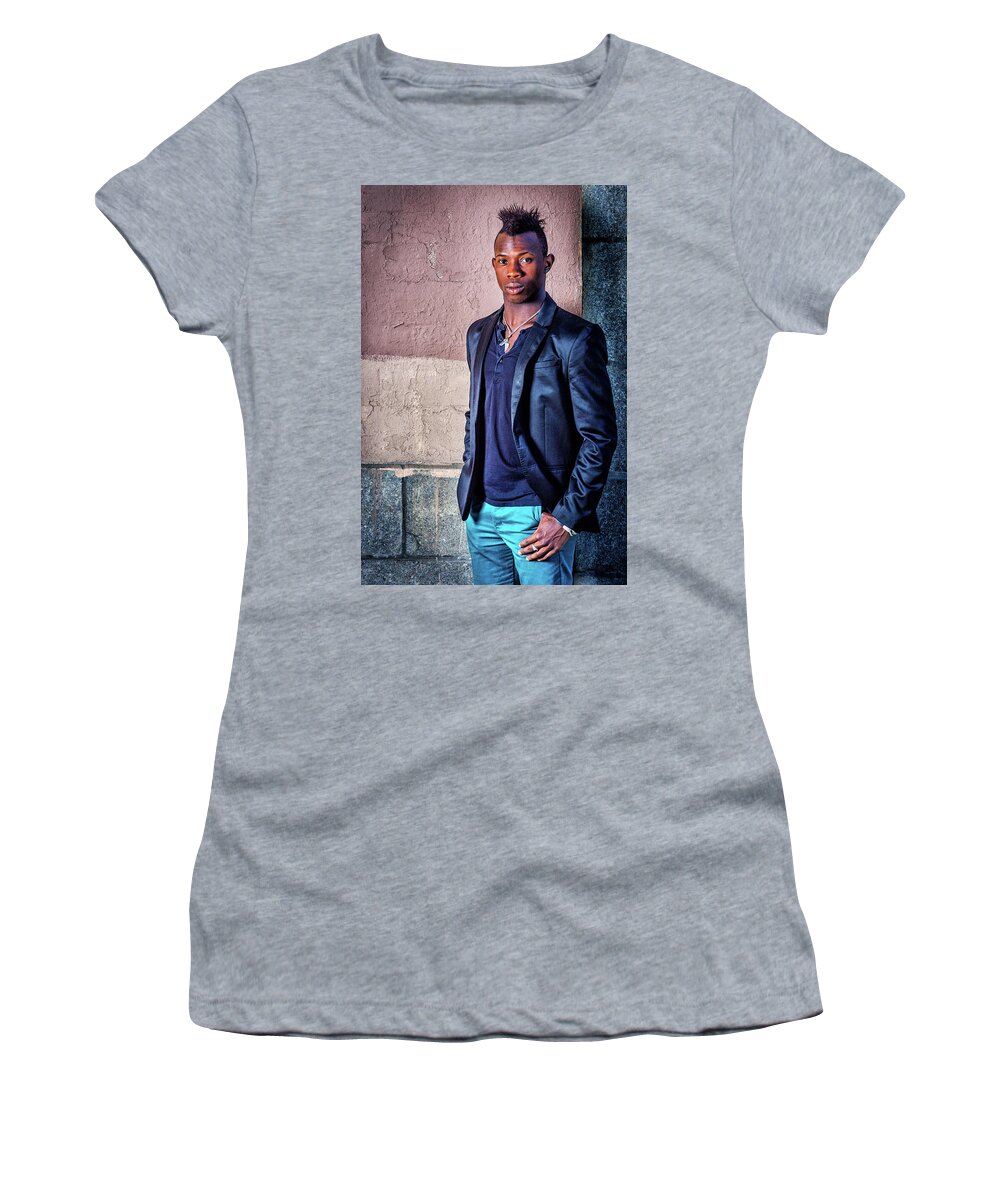 Young Women's T-Shirt featuring the photograph Portrait of Young Black Guy by Alexander Image