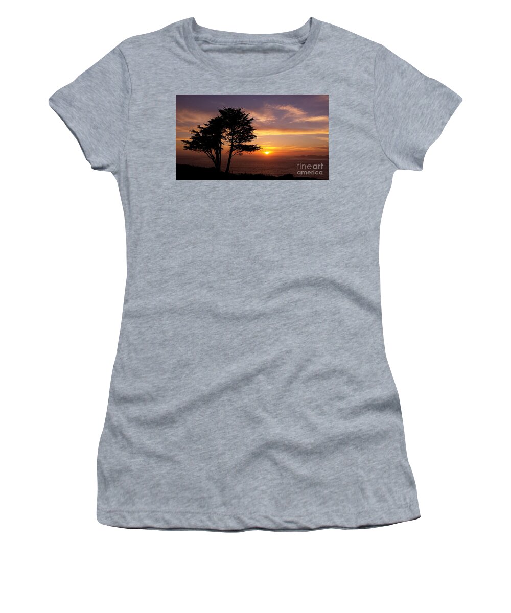 San Francisco Presidio Women's T-Shirt featuring the photograph Presidio Tree Sunset by Tony Lee