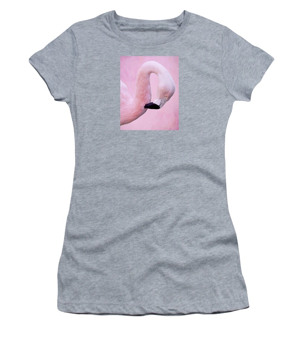 Pink Flamingo Women's T-Shirt featuring the photograph Pretty in Pink by Rebecca Herranen