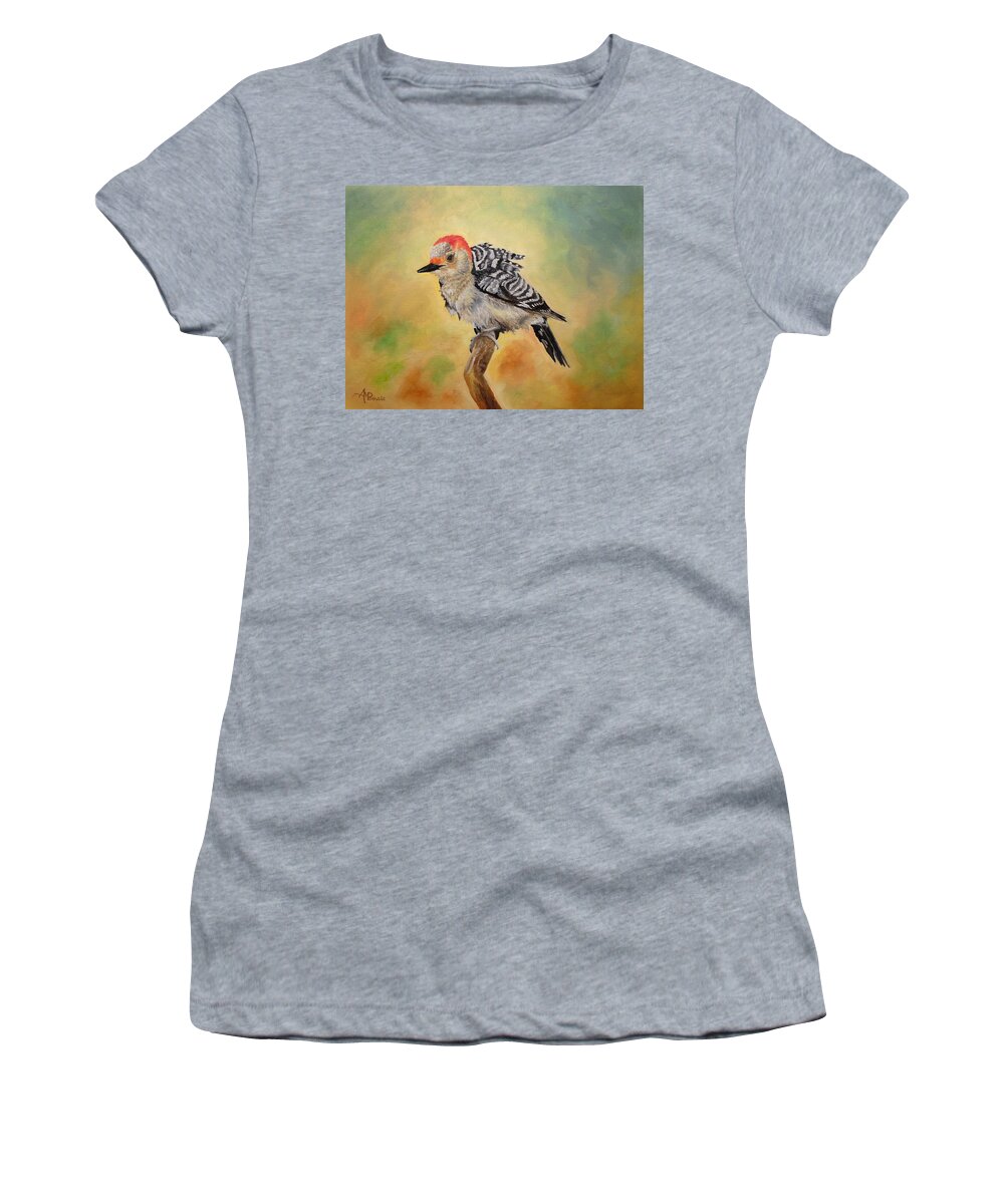 Woodpecker Women's T-Shirt featuring the painting Pretty Woodpecker by Angeles M Pomata
