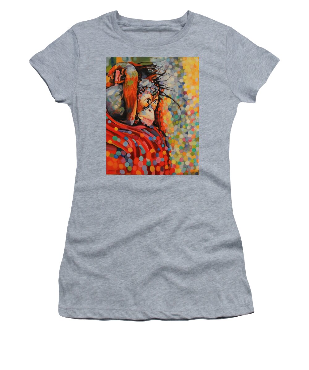 Primate Women's T-Shirt featuring the painting Primate Colors by Jean Cormier