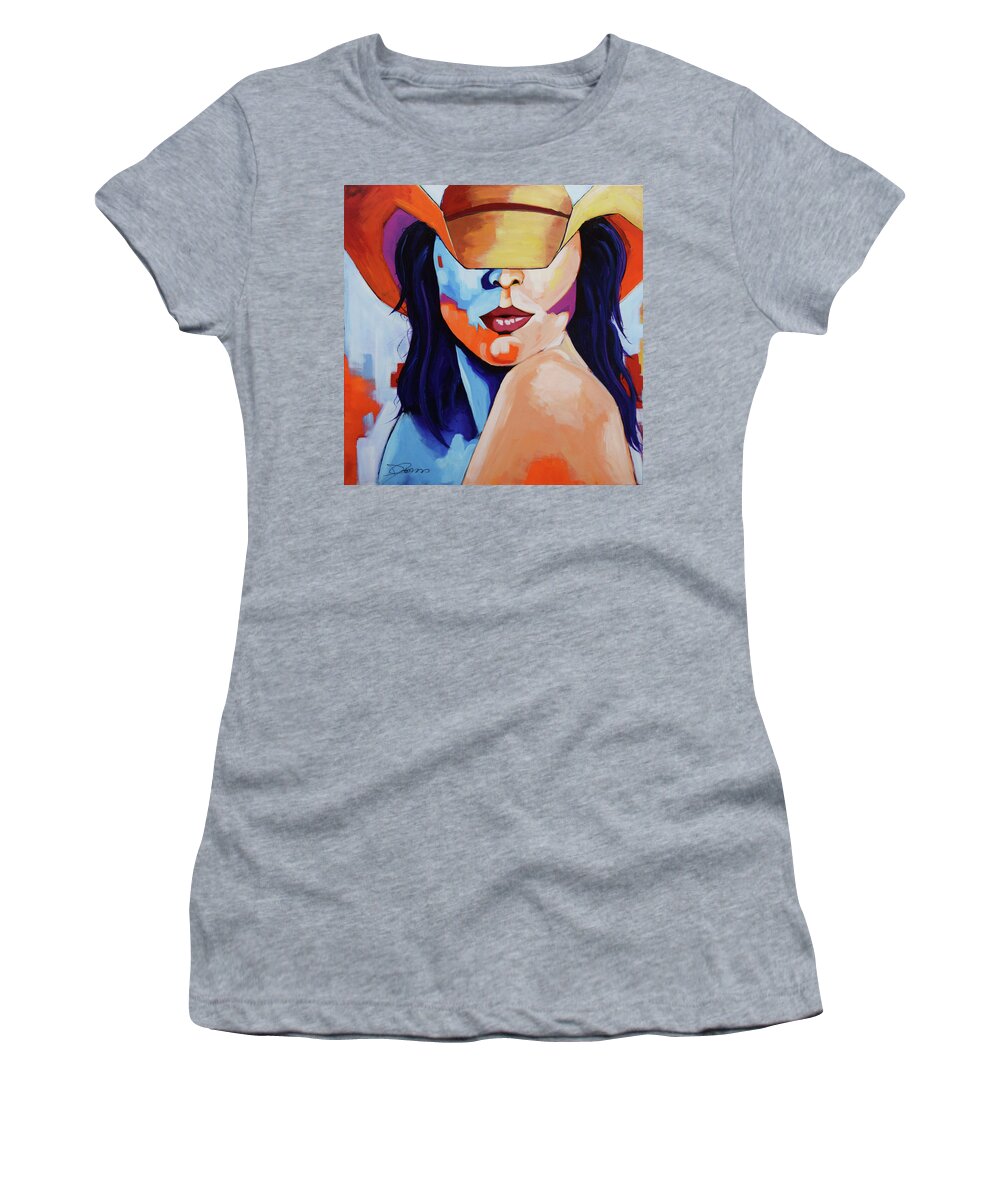 Cowgirl Kiss Hat Bare Shoulder Women's T-Shirt featuring the painting Pucker Up by D R Jones