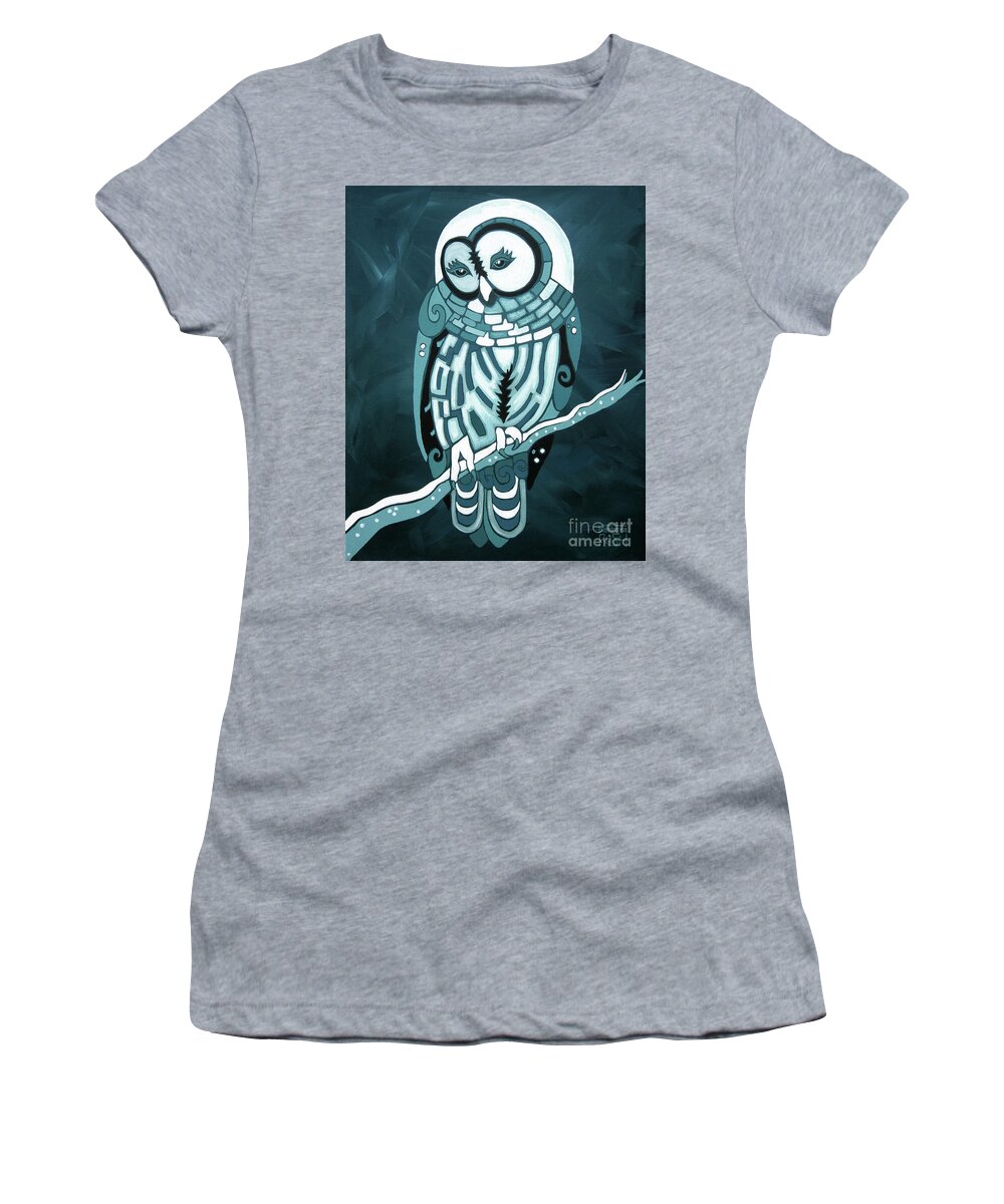 Barred Owl Art Women's T-Shirt featuring the painting Purity in the Moonlight by Barbara Rush
