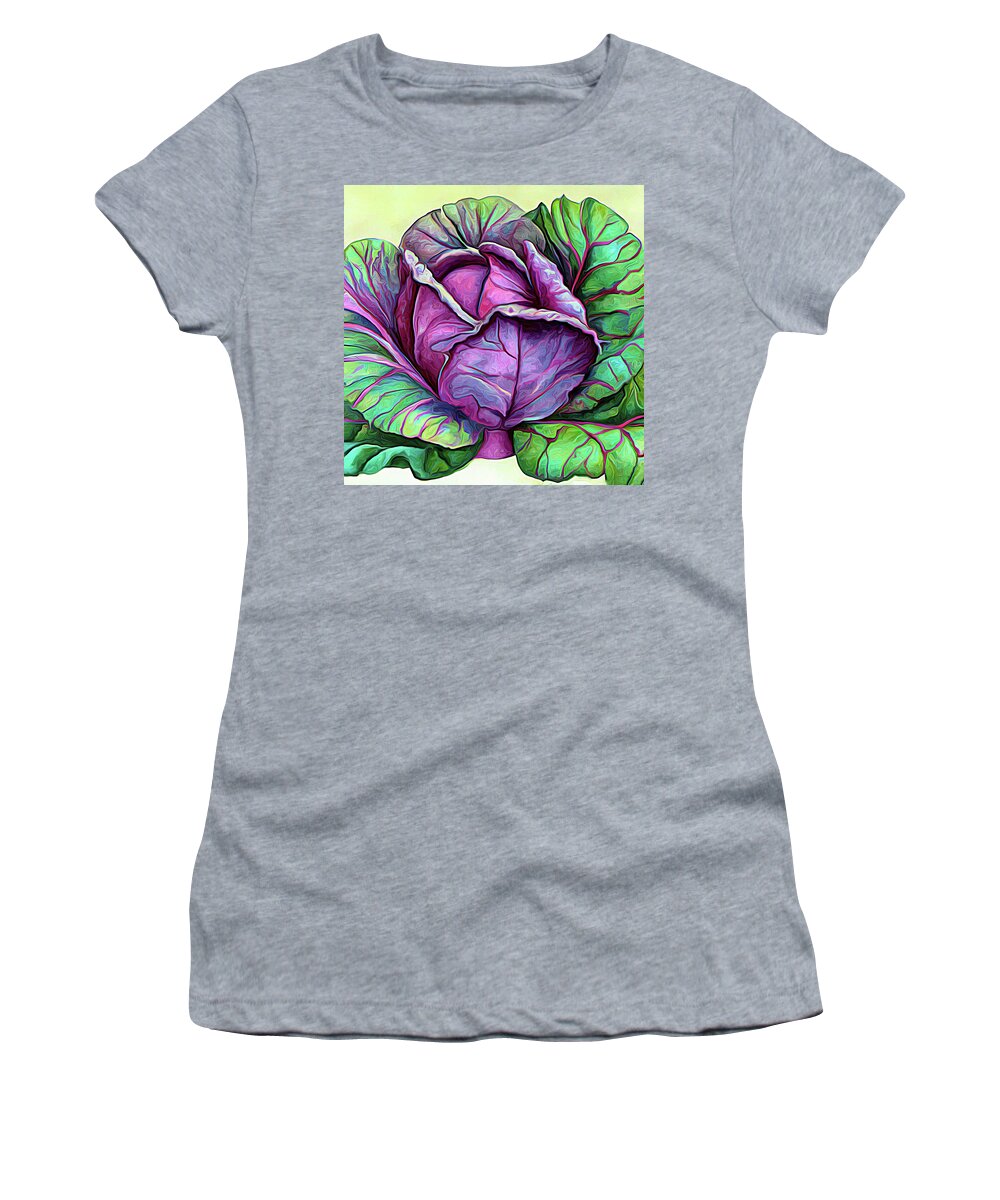Purple Cabbage Women's T-Shirt featuring the digital art Purple Cabbage 5a by Cathy Anderson