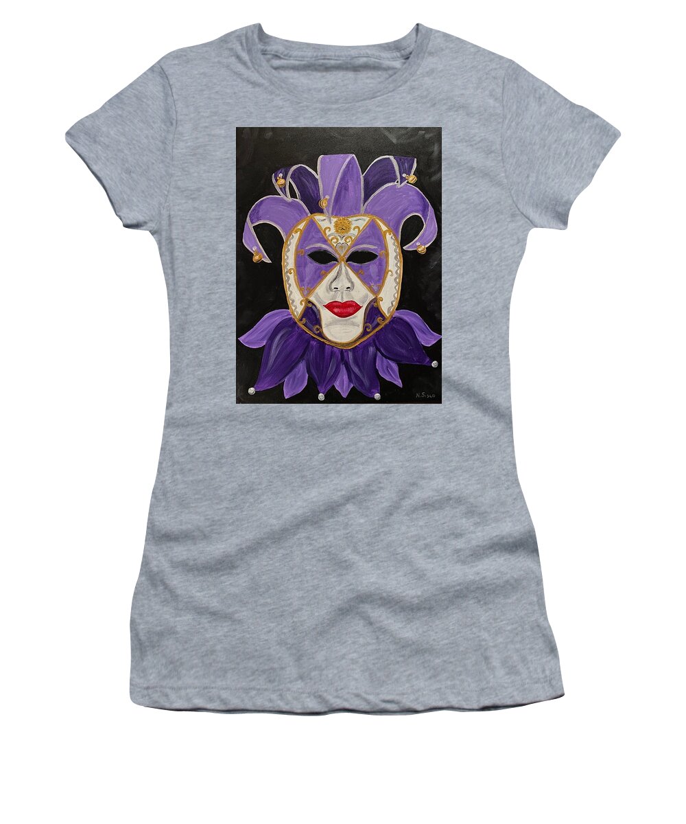 Purple Women's T-Shirt featuring the painting Purple Jester by Nancy Sisco