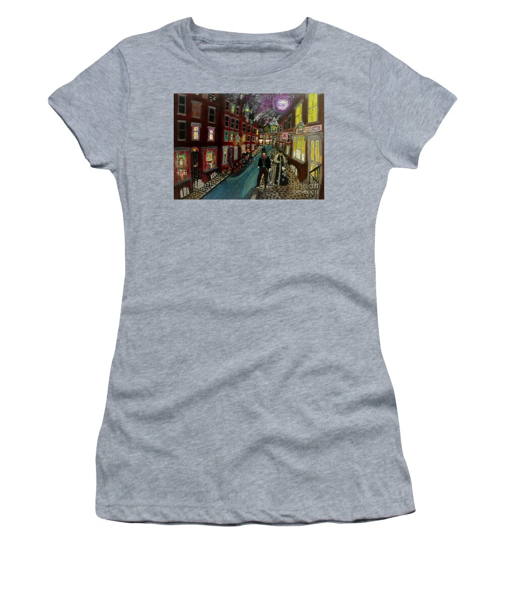 London Women's T-Shirt featuring the mixed media Purple Moon Victoriana by David Westwood