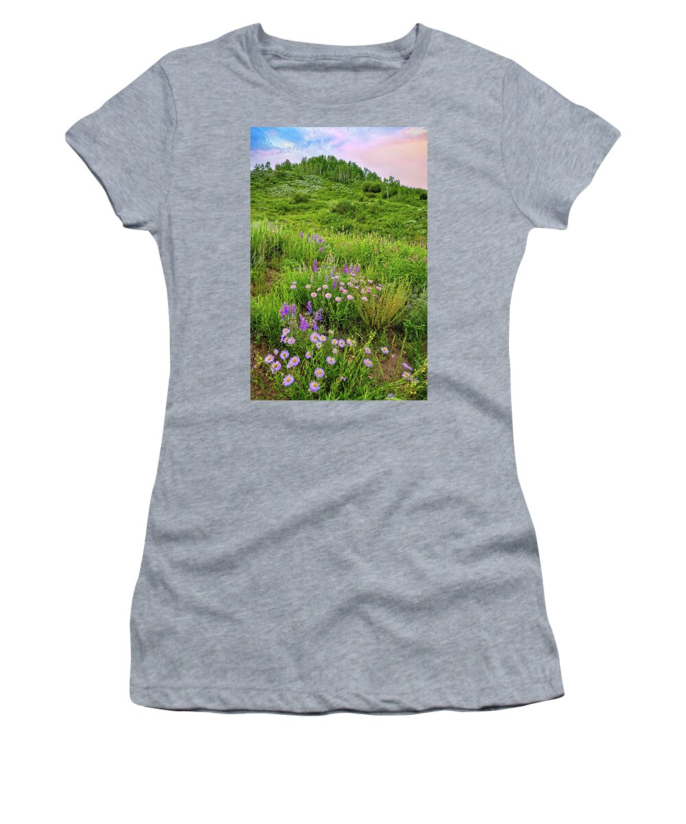 Colorado Wildflowers Women's T-Shirt featuring the photograph Purple Mountain Majesty by Lynn Bauer