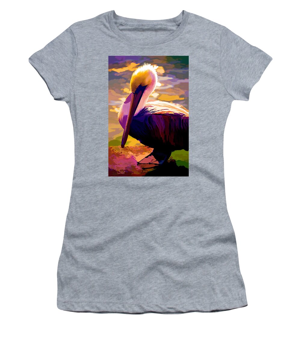 Stain Glass Women's T-Shirt featuring the photograph Purple Pelican by Alison Belsan Horton