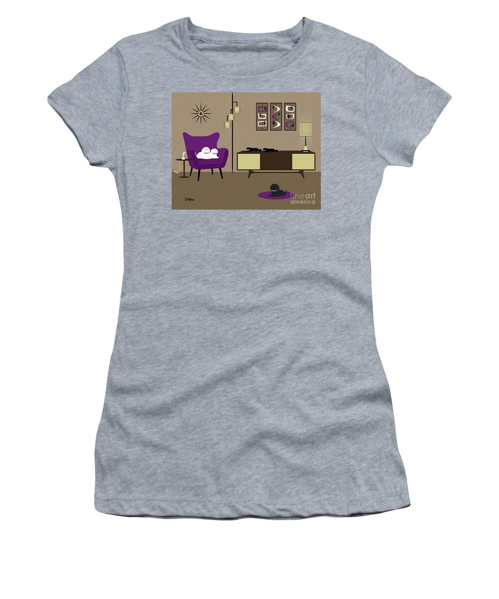  Women's T-Shirt featuring the digital art Purple Room with Low Console by Donna Mibus