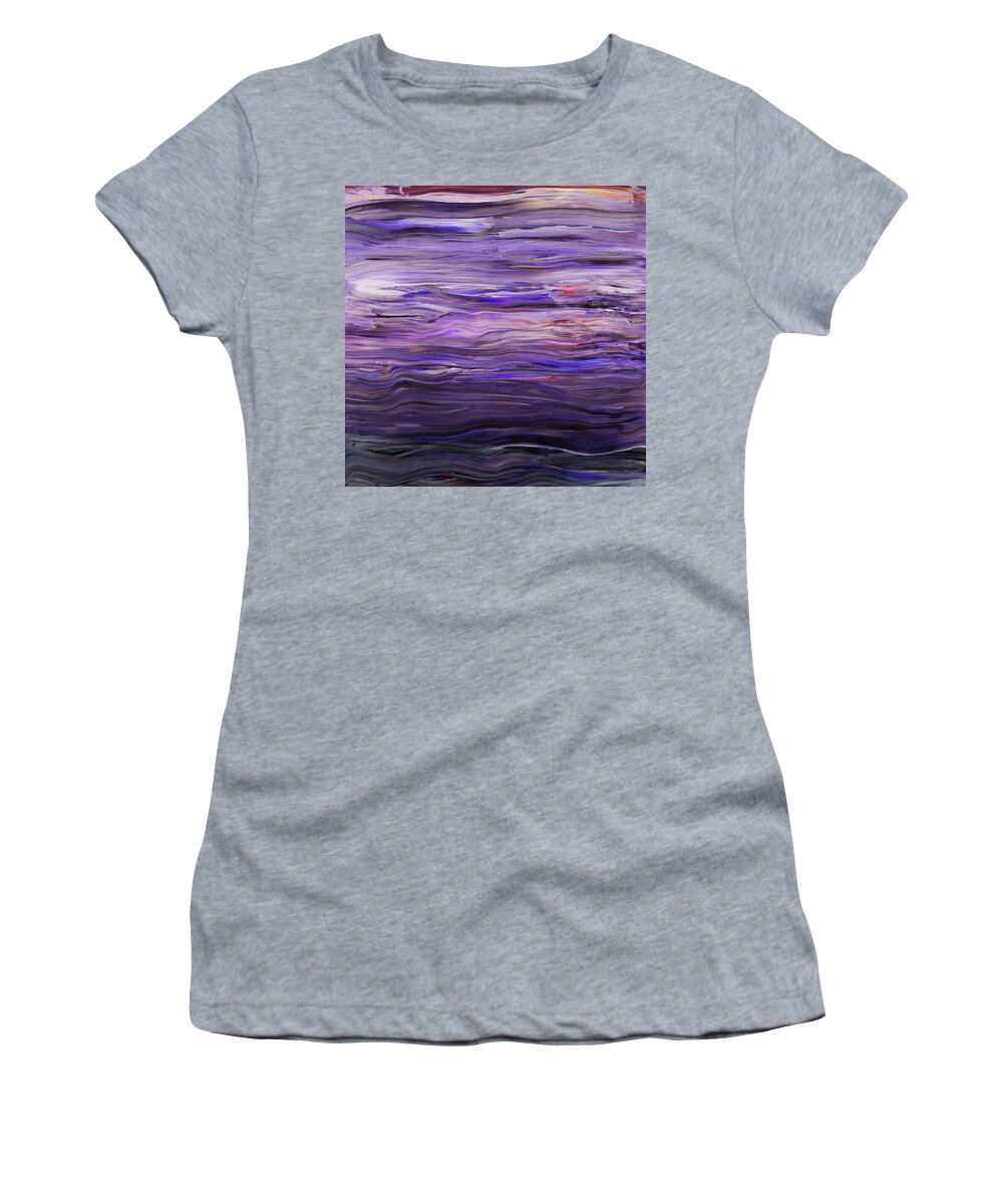 Purple Women's T-Shirt featuring the painting Purple Waves And Reflections Of The Sunset by Irina Sztukowski