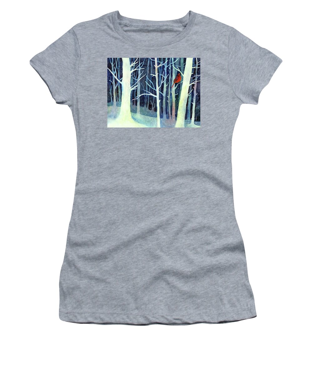 Cardinal Women's T-Shirt featuring the painting Quiet Moment - pastel colors by Hailey E Herrera