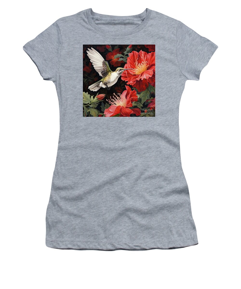 Ruby Throated Hummingbird Women's T-Shirt featuring the painting Radiant Ruby by Tina LeCour